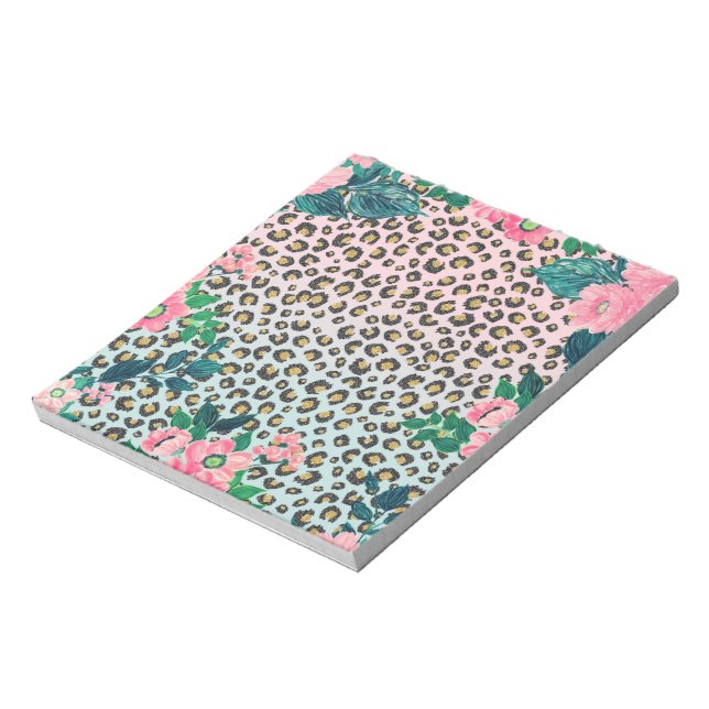 Bloco De Notas Impressão de Leopardo Floral de Ombre Rosa Girasso (Invertido)