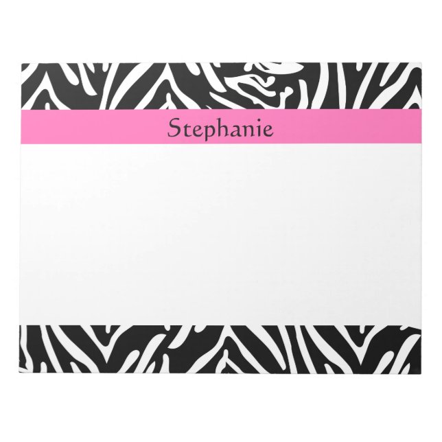 Bloco De Notas Impressão em zebra preto, branco e rosa-quente per (Frente)