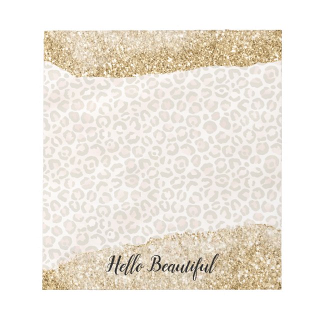 Bloco De Notas Impressão Leopardo de Pêssego Dourado (Frente)