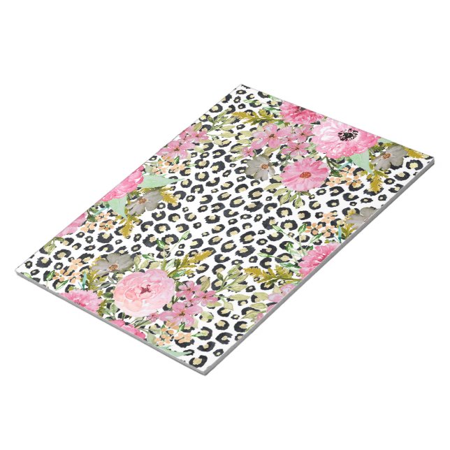 Bloco De Notas Impressão Leopardo Elegante e Design Floral (Inclinado)