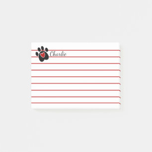 Bloco De Notas Impressão preto da pata e coração vermelho