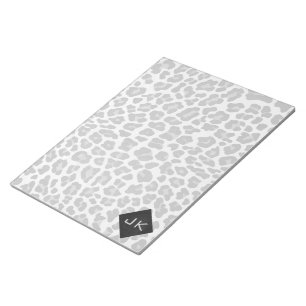 Bloco De Notas Impressão preto e branco do leopardo do monograma