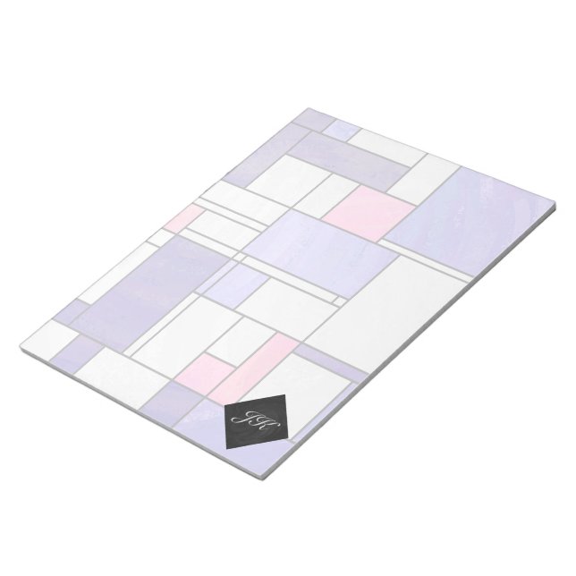 Bloco De Notas Impressão Rosa Roxa Branco Mondrian (Inclinado)