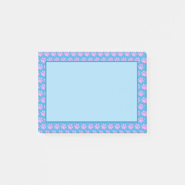 Bloco De Notas Impressões de pata rosa com fundo azul (Frente)