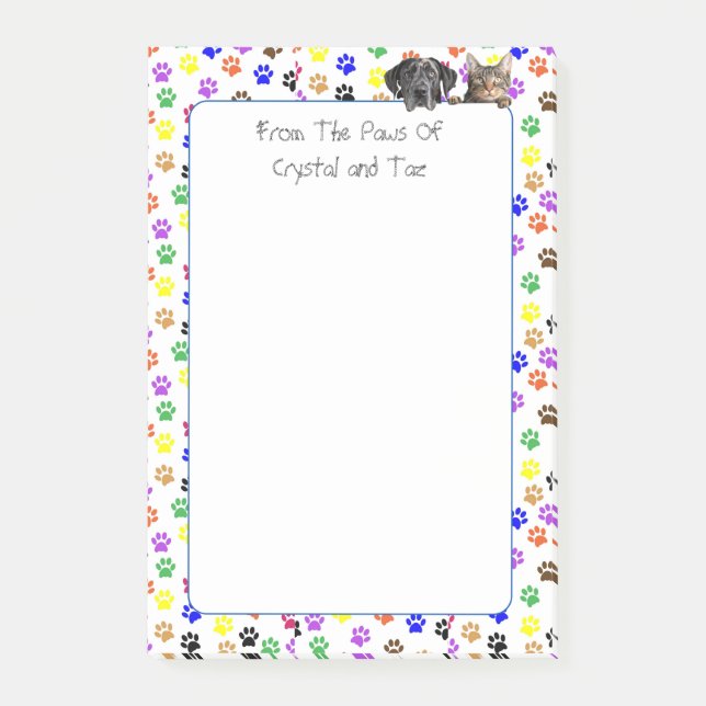 Bloco De Notas Impressões personalizadas de pata com cão e Cat 4  (Frente)