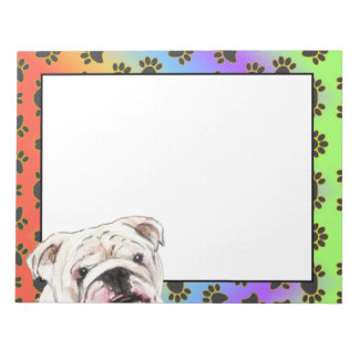 Bloco De Notas Inglês Bulldog - Padrão colorido da pata do cão No