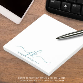 Bloco De Notas Iniciais de Monograma de Script Teal Moderno