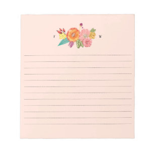 Bloco De Notas Iniciais do buquê floral da aguarela do Wildflowe