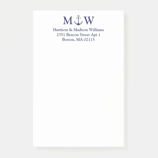 Bloco De Notas Iniciais do monograma azul casal marinho âncora ná (Frente)