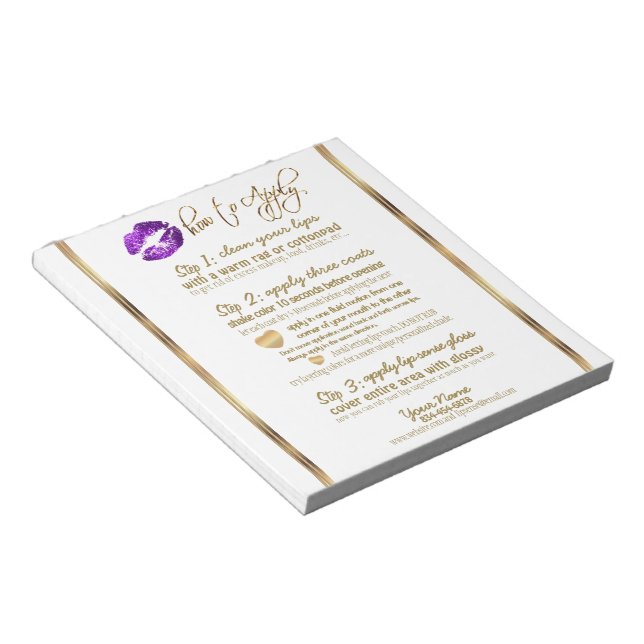 Bloco De Notas Instruções do lábio roxo com brilho branco (Inclinado)