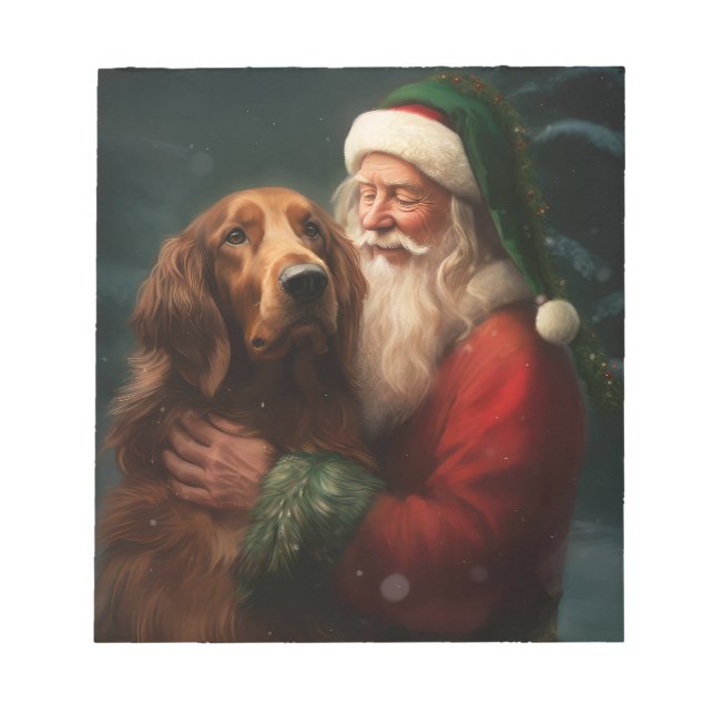 Bloco De Notas Irish Red Setter Papai Noel Natal Festivo (Frente)
