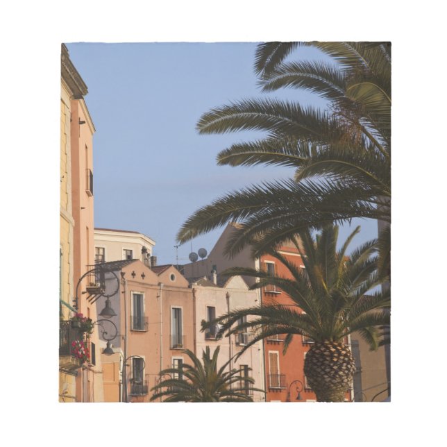 Bloco De Notas Itália, Sardenha, Cagliari. Edifícios e palmeiras (Frente)
