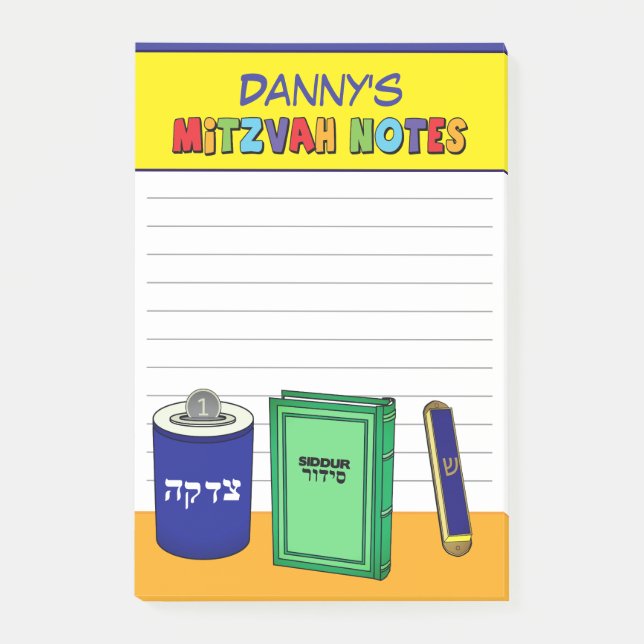 Bloco De Notas Itens Personalizados de Mitzvah - Coloridos (Frente)