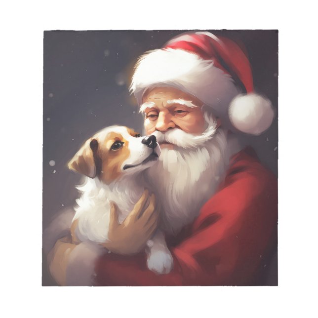 Bloco De Notas Jack Russell Com Claus de Natal Festivo (Frente)