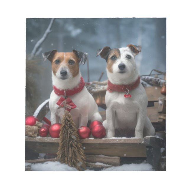 Bloco De Notas Jack Russell Snowy Sleigh Decência de Natal (Frente)