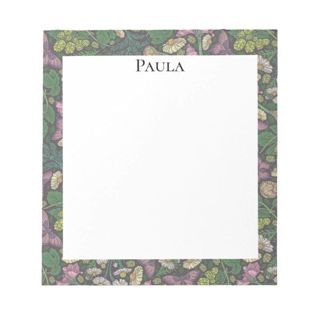 Bloco De Notas Jardim das Borboletas Roxas das Díssias Brancas Vi (Frente)