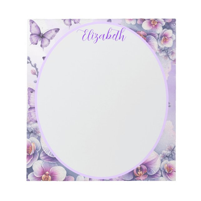 Bloco De Notas Jardim de Borboletas Inglês Roxo e Lavanda  (Frente)