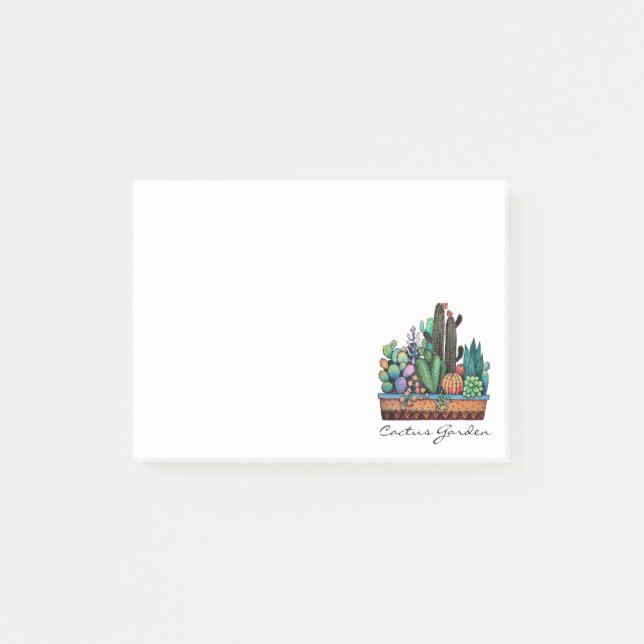 Bloco De Notas Jardim De Cactus Caquetado Em Pote (Frente)