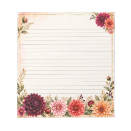 Bloco De Notas Jardim de Dálias em Aquarela Elegante com Linhas