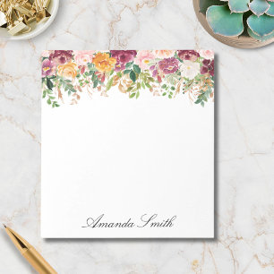 Bloco De Notas Jardim de Flor de Rosa de Monograma Elegante