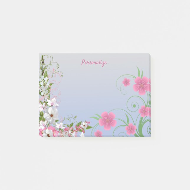 Bloco De Notas Jardim de Flores Branco & Rosa Floral Personalizad (Frente)