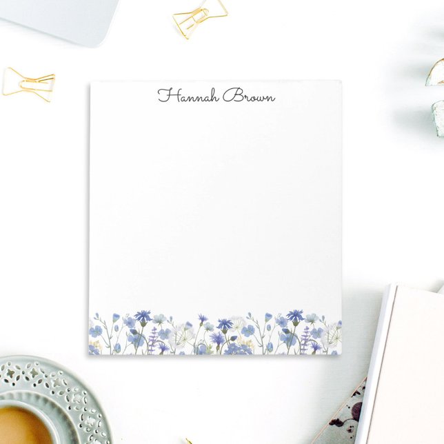 Bloco De Notas Jardim de Flores Silvestres Aquarela Azul (In situ Office desk)