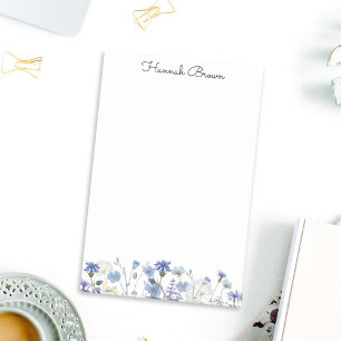 Bloco De Notas Jardim de Flores Silvestres em Aquarela Azul 