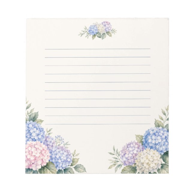 Bloco De Notas Jardim de Hortênsias Aquarelado com Linhas  (Frente)