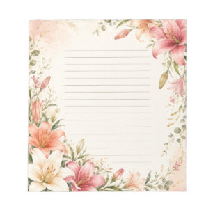 Bloco De Notas Jardim de Lírios em Aquarela Elegante com Linhas