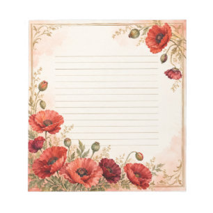 Bloco De Notas Jardim de Papoulas Elegantes a Dourado Floral