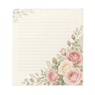 Bloco De Notas Jardim de Rosas Cor-de-Rosa com Aquarela Lined