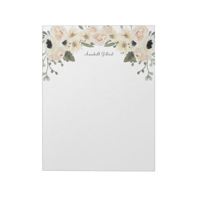 Bloco De Notas Jardim de Rosas Florais em Aquarela Moderna com Fo (Invertido)