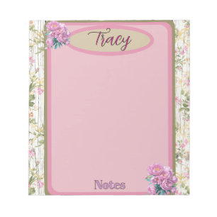 Bloco De Notas Jardim Floral Rosa Cottagecore Personalizado