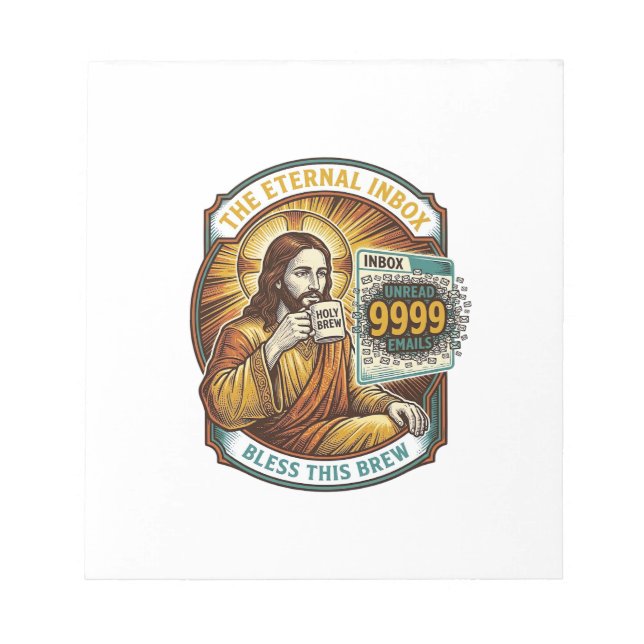 Bloco De Notas Jesus 9999 E-mails Não Lidos Caixa de Entrada Zero (Frente)