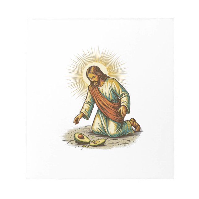 Bloco De Notas Jesus Derrubou Abacate Fresco Fatiado No Chão Trag (Frente)