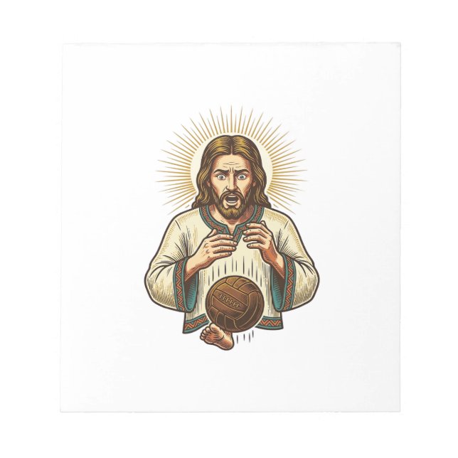 Bloco De Notas Jesus Derrubou Bola Medicinal Pesada Dor no Dedo d (Frente)