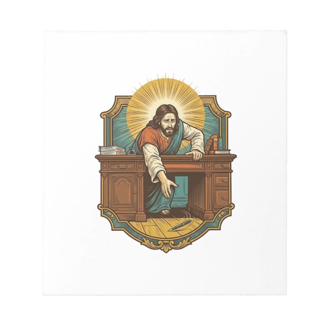 Bloco De Notas Jesus Derrubou Caneta Atrás de Pesada Mesa Humor D (Frente)