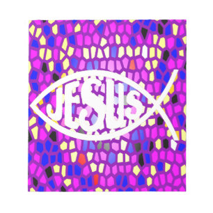 BLOCO DE NOTAS JESUS FISH ICHTHYS DE VIDRO ARMAZENADO