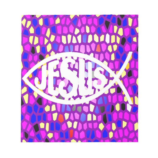 BLOCO DE NOTAS JESUS FISH ICHTHYS DE VIDRO ARMAZENADO (Frente)