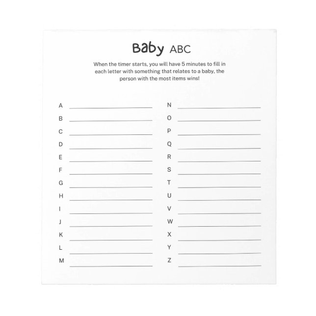 Bloco De Notas Jogo ABC de Chuvinha de Bebê Neutro Universal (Frente)