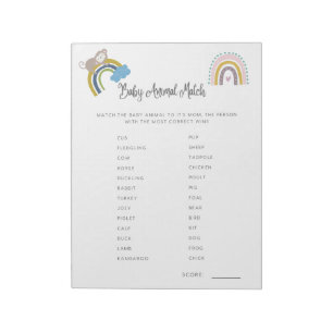 Bloco De Notas Jogo de Baby Shower - Correspondência de Bebês Ani