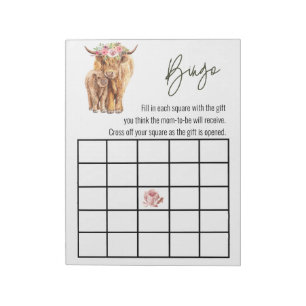 Bloco De Notas Jogo de Bingo para Chás de Bebê da Vaca das Terras