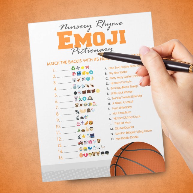 Bloco De Notas Jogo de Chuvinha de Bebê Basquetebol Rima Infantil (Nursery Rhyme Emoji Pictionary Basketball Baby Shower Game Pack of 40 Games)
