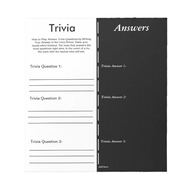Bloco De Notas Jogo do Partido Trivia - Pergunta e Resposta Perso (Frente)
