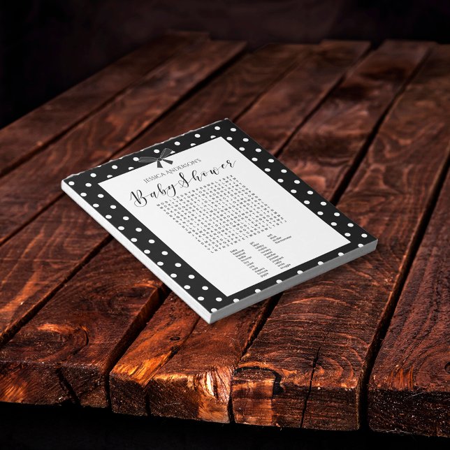 Bloco De Notas Jogo Encontrar Chá de fraldas Branco Preto Encanta (Criador carregado)