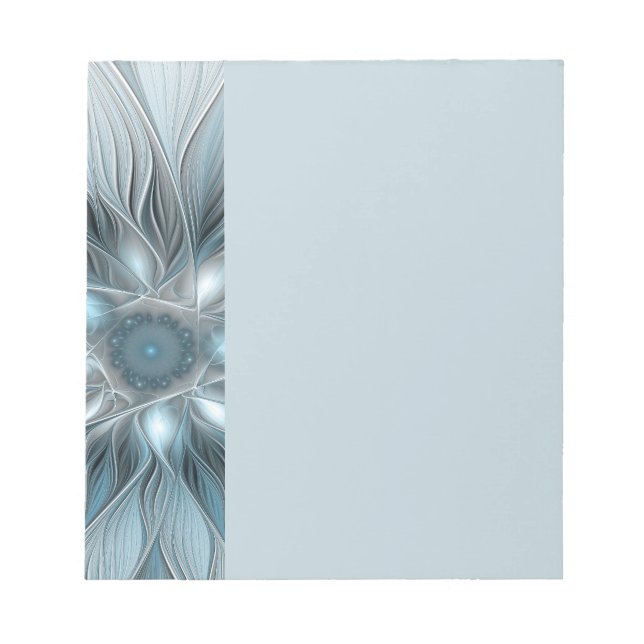 Bloco De Notas Joyful Flower Abstract Blue Gray Floral Fractal (Frente)