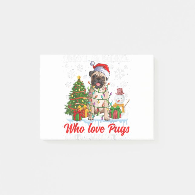 Bloco De Notas Just A Girl Who Love Pugs & Christmas Pugs Santa X (Frente)
