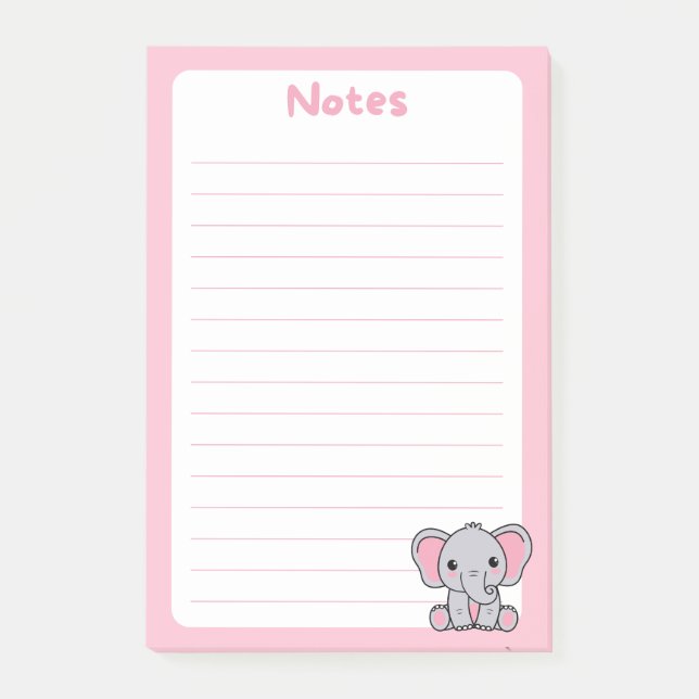 Bloco De Notas Kawaii Baby Elephant Soft Pink (Frente)