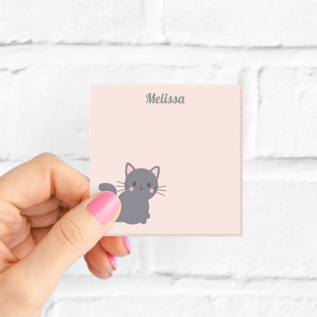 Bloco De Notas Kawaii Gato Cinza Notas Adesivas Rosa (Criador carregado)