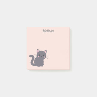 Bloco De Notas Kawaii Gato Cinza Notas Adesivas Rosa